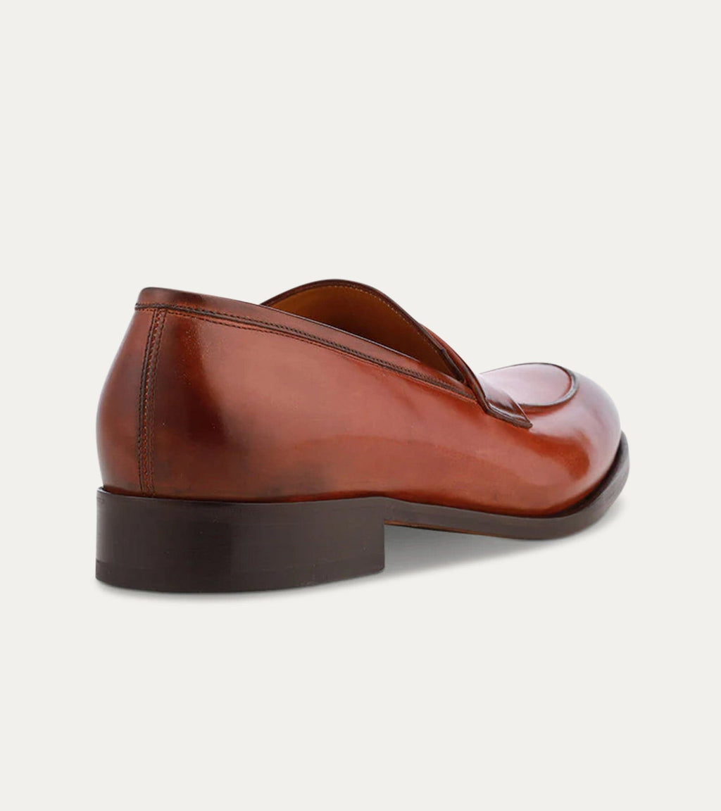 Men's brown square toe keeper loafers with low block heel
