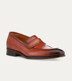 Men's brown square toe keeper loafers with low block heel