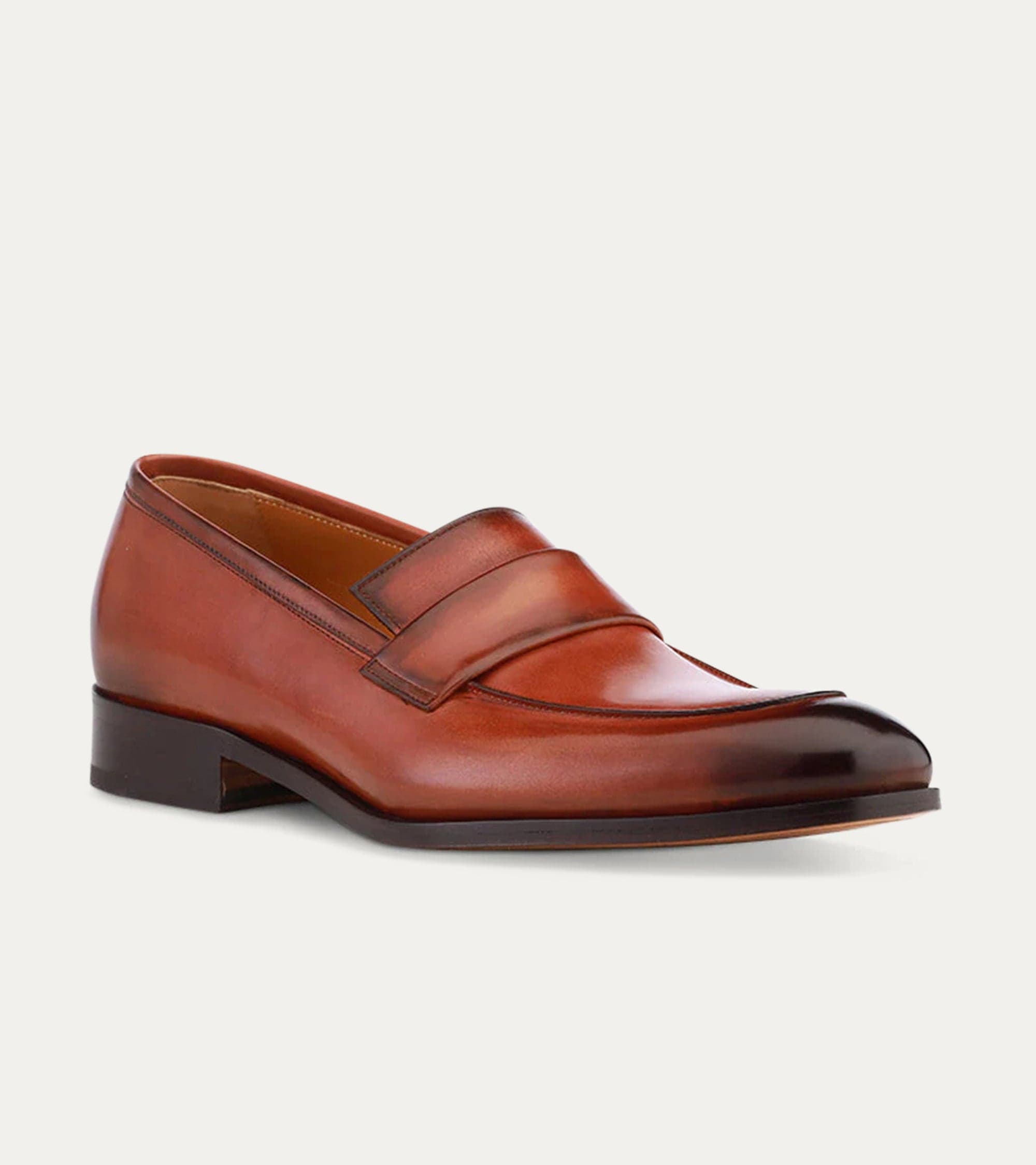 Men's brown square toe keeper loafers with low block heel