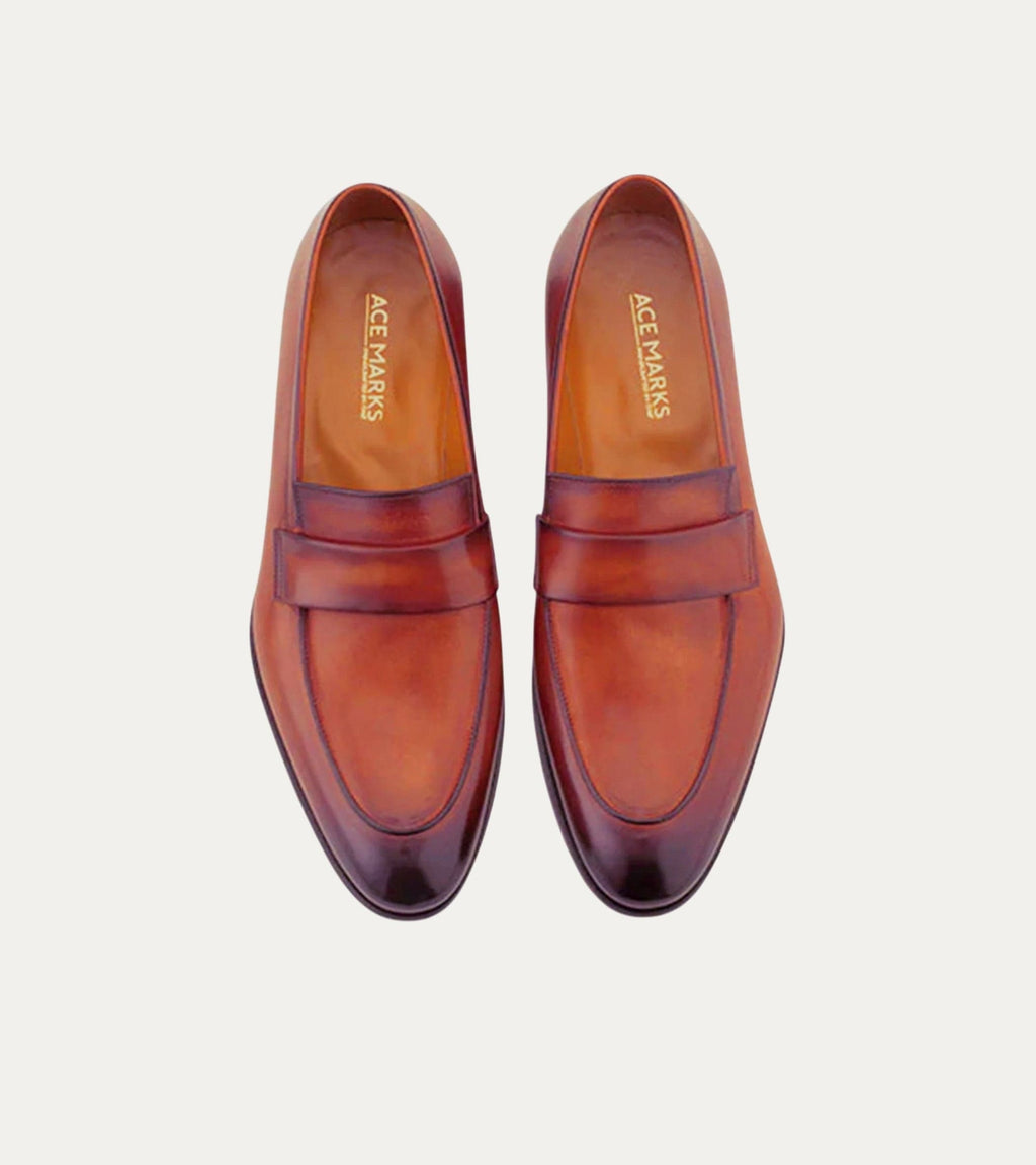 Men's brown square toe keeper loafers with low block heel