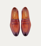 Men's brown square toe keeper loafers with low block heel