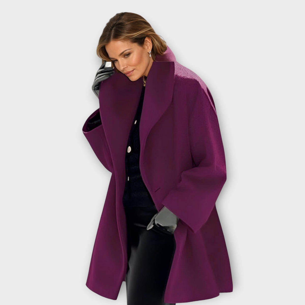 Women's long tailored jacket with shawl collar and open front