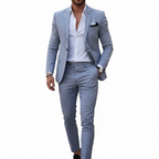 Men's tailored two-piece suit with notch lapel jacket and matching trousers