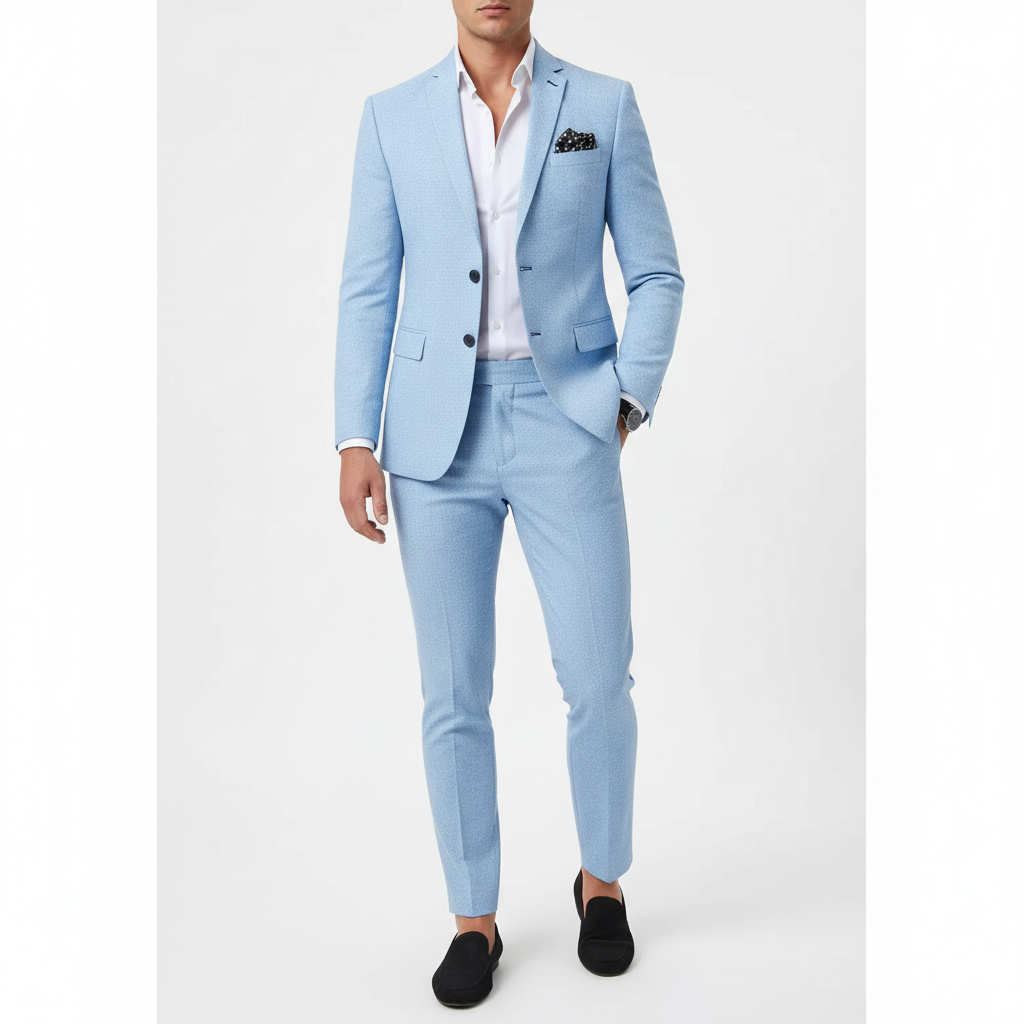 Men's tailored two-piece suit with notch lapel jacket and matching trousers