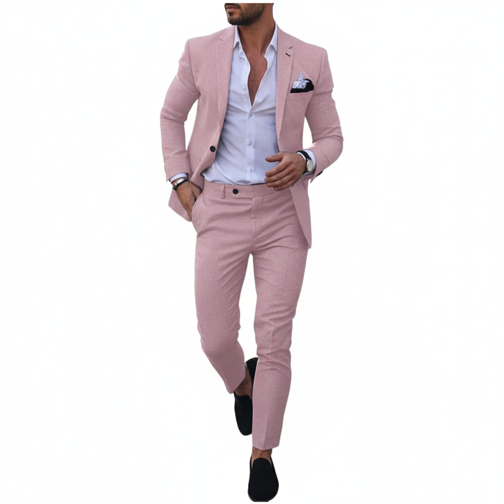 Men's tailored two-piece suit with notch lapel jacket and matching trousers