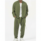 Men's two-piece set with a button jacket and drawstring trousers