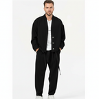 Men's two-piece set with a button jacket and drawstring trousers