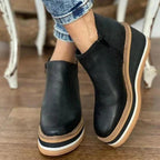 Women's ankle wedge boots with side zipper and layered platform sole
