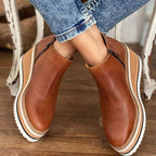 Women's ankle wedge boots with side zipper and layered platform sole