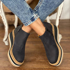 Women's ankle wedge boots with side zipper and layered platform sole