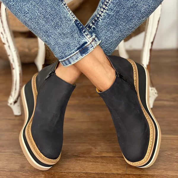 Women's ankle wedge boots with side zipper and layered platform sole