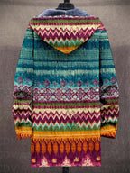 Multicoloured geometric patterned zip-up hoodie with lined hood