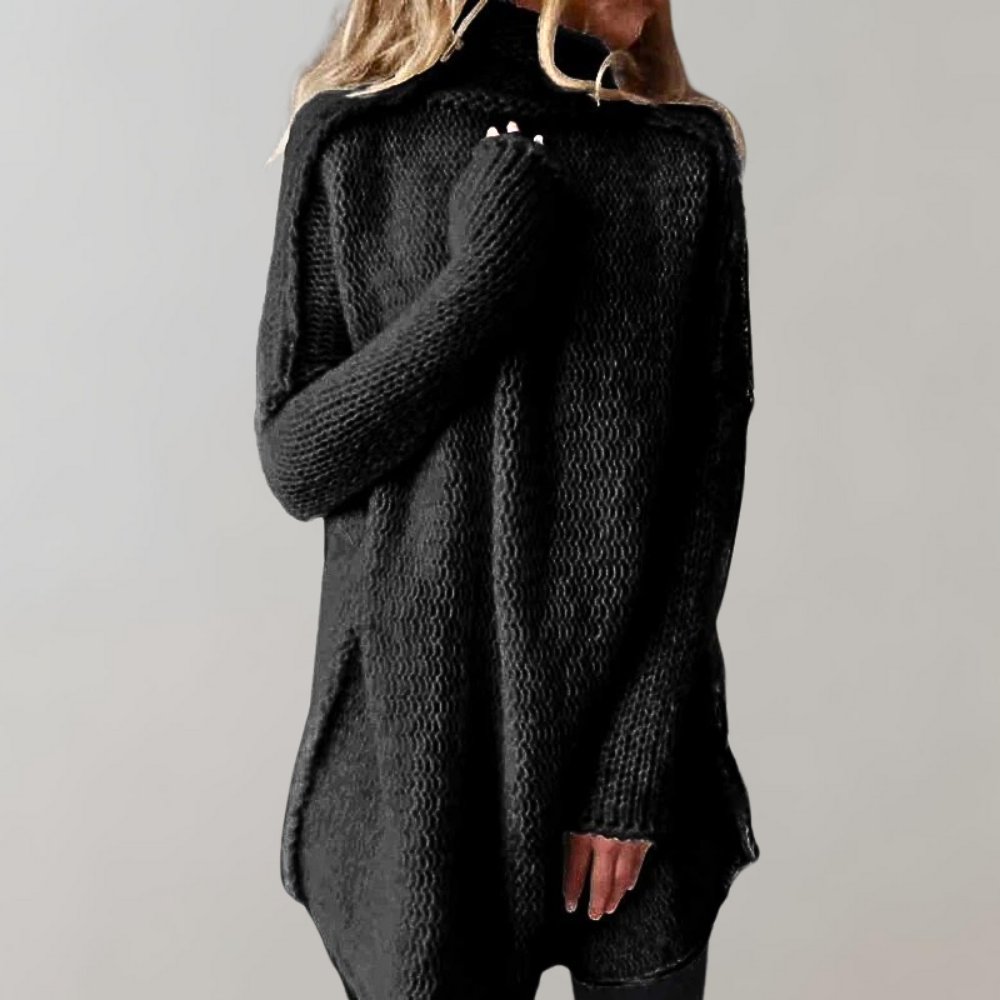 Women's long textured jumper with mock neck and long sleeves