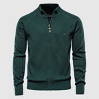 Men's textured knitted zip cardigan with stand collar