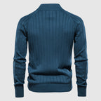 Men's textured knitted zip cardigan with stand collar