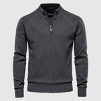 Men's textured knitted zip cardigan with stand collar