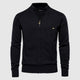 Men's textured zip-up cardigan with mock neck and long sleeves