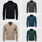 Men's textured knitted zip cardigan with stand collar