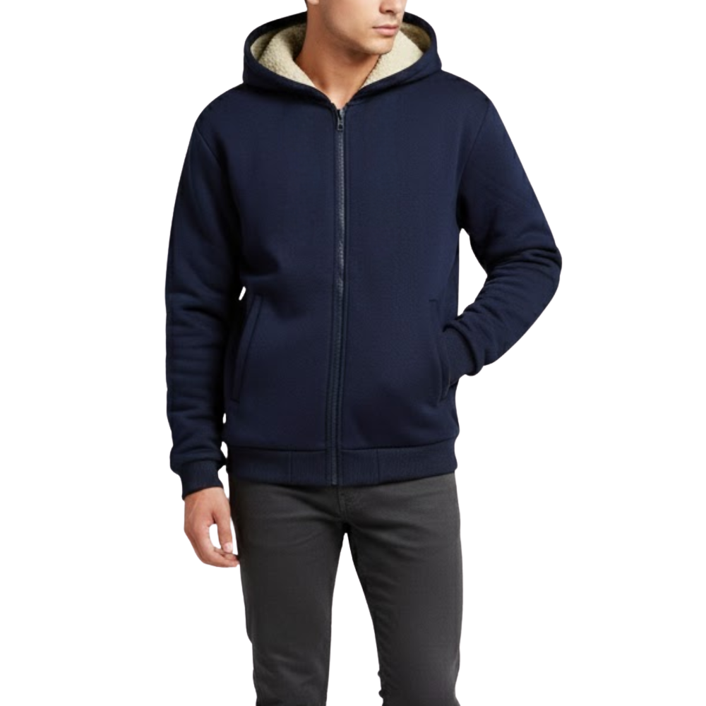 Men's sherpa-lined jacket with zip front