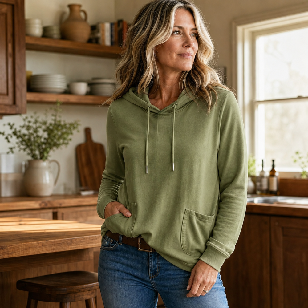 Women's plain hoodie with drawstring hood and front pockets