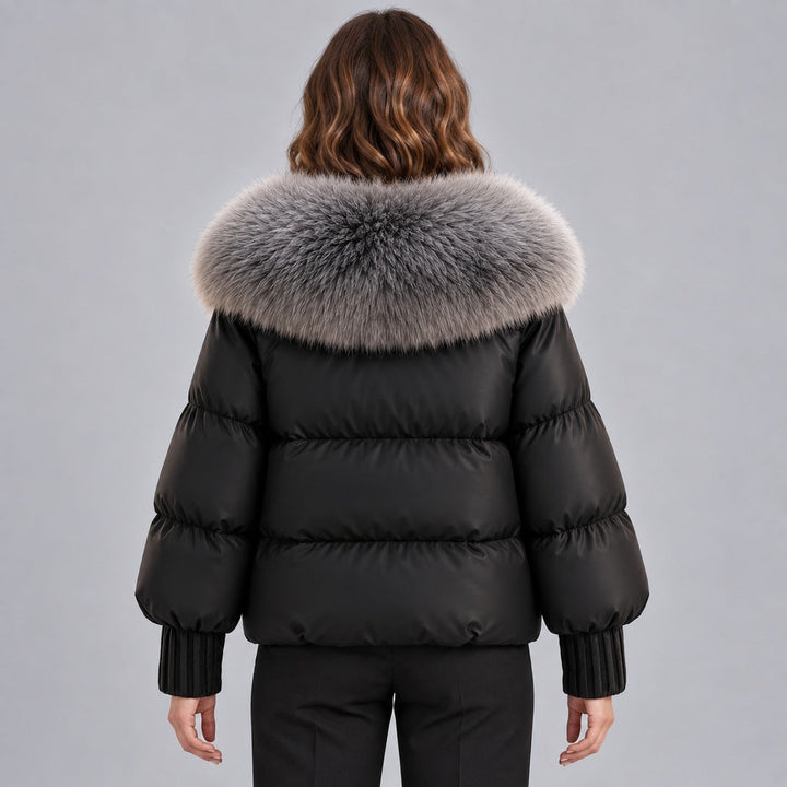 Women's Glossy Puffer Jacket with Faux Fur Collar