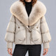 Women's Glossy Puffer Jacket with Faux Fur Collar