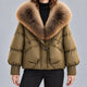 Women's Glossy Puffer Jacket with Faux Fur Collar
