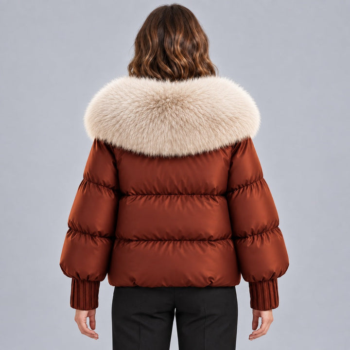 Women's Glossy Puffer Jacket with Faux Fur Collar