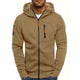 Men's hooded zip-up hoodie with long sleeves and multiple zipped pockets