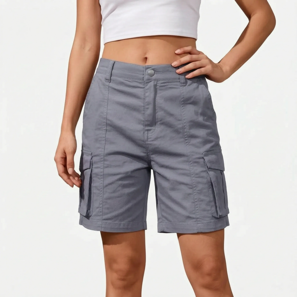 Kargen  - Women's Relaxed Fit Black Cargo Shorts Carrying Daily Essentials