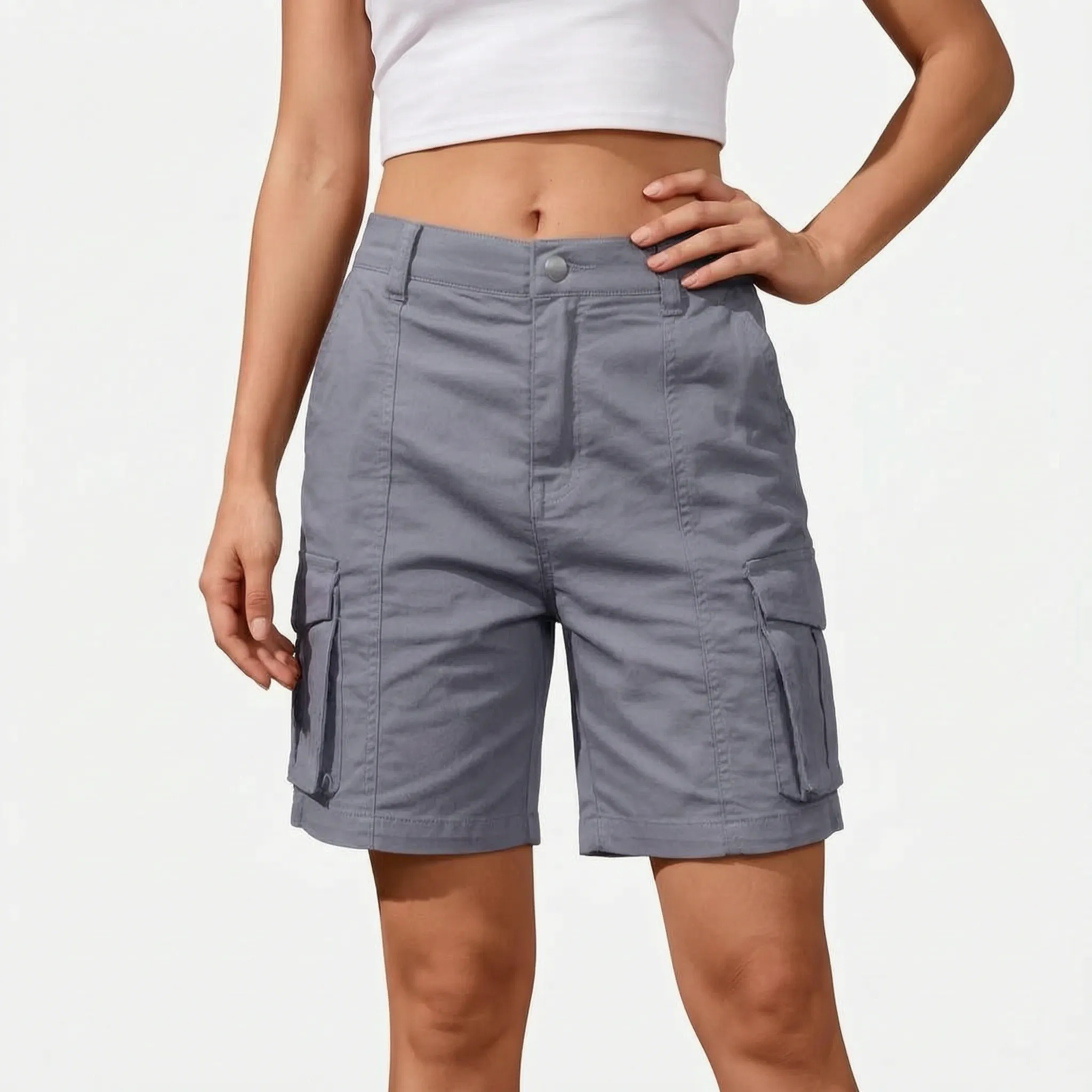 Kargen  - Women's Relaxed Fit Black Cargo Shorts Carrying Daily Essentials