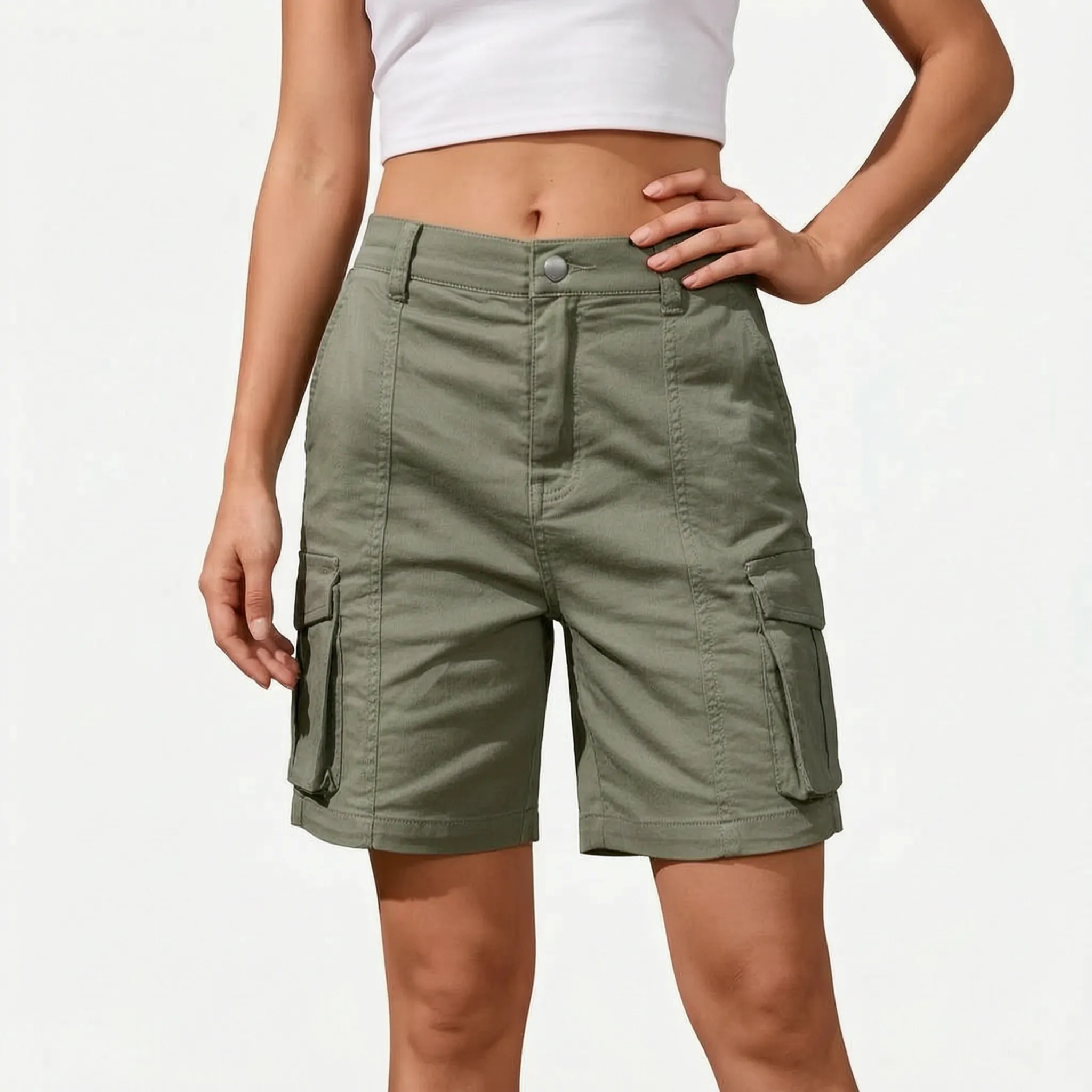 Kargen  - Women's Relaxed Fit Black Cargo Shorts Carrying Daily Essentials