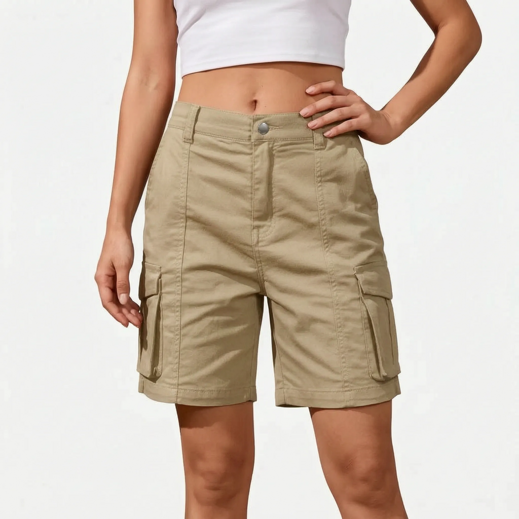 Kargen  - Women's Relaxed Fit Black Cargo Shorts Carrying Daily Essentials