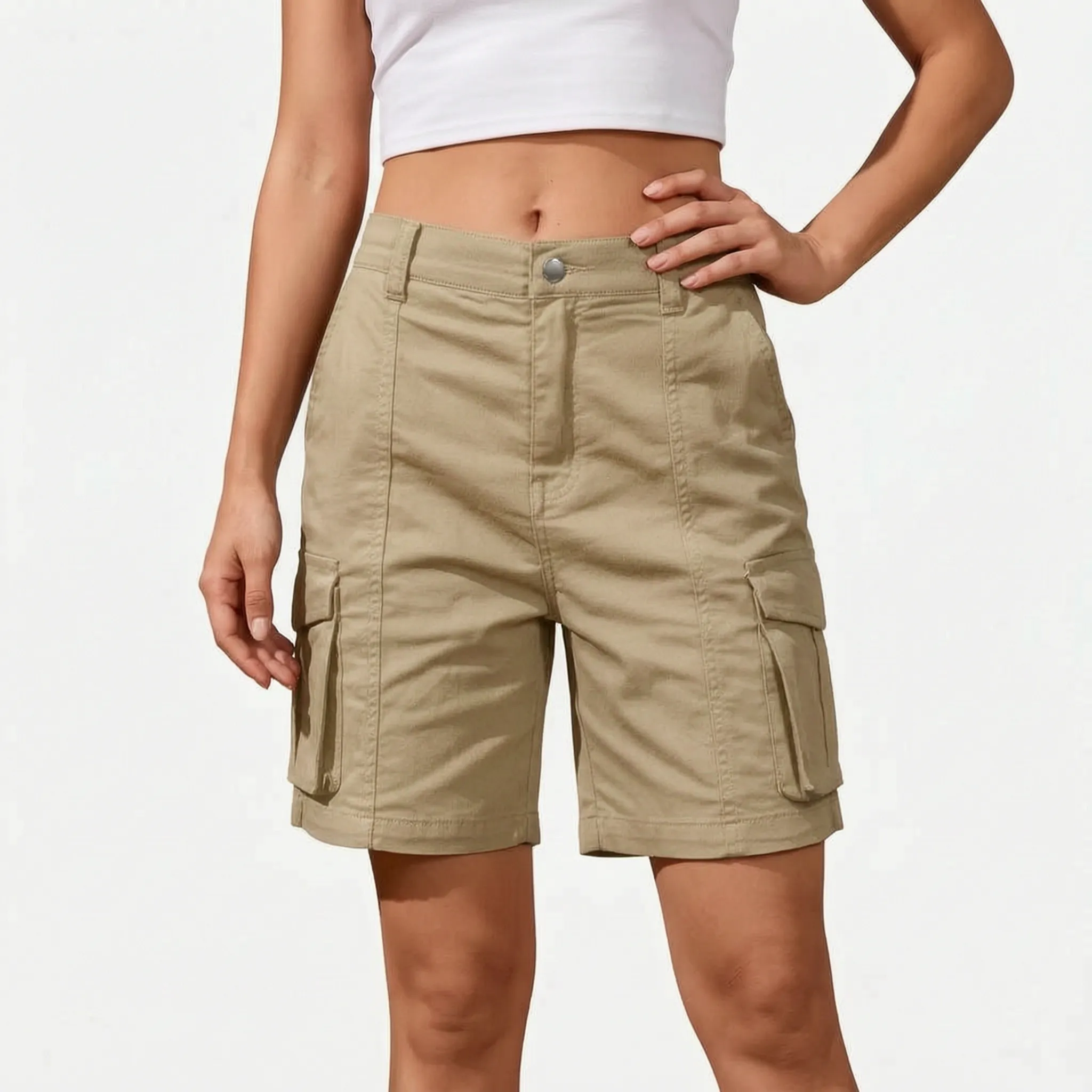 Kargen  - Women's Relaxed Fit Black Cargo Shorts Carrying Daily Essentials