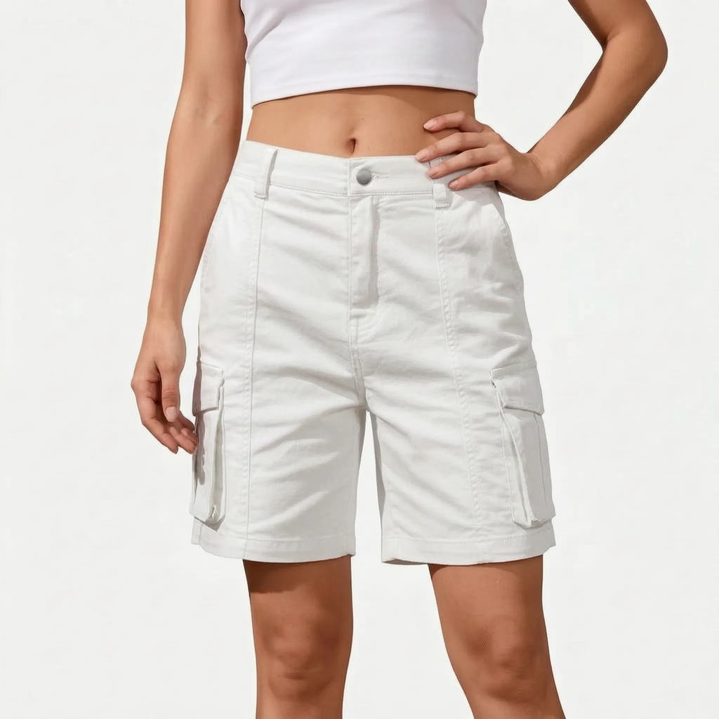 Kargen  - Women's Relaxed Fit Black Cargo Shorts Carrying Daily Essentials