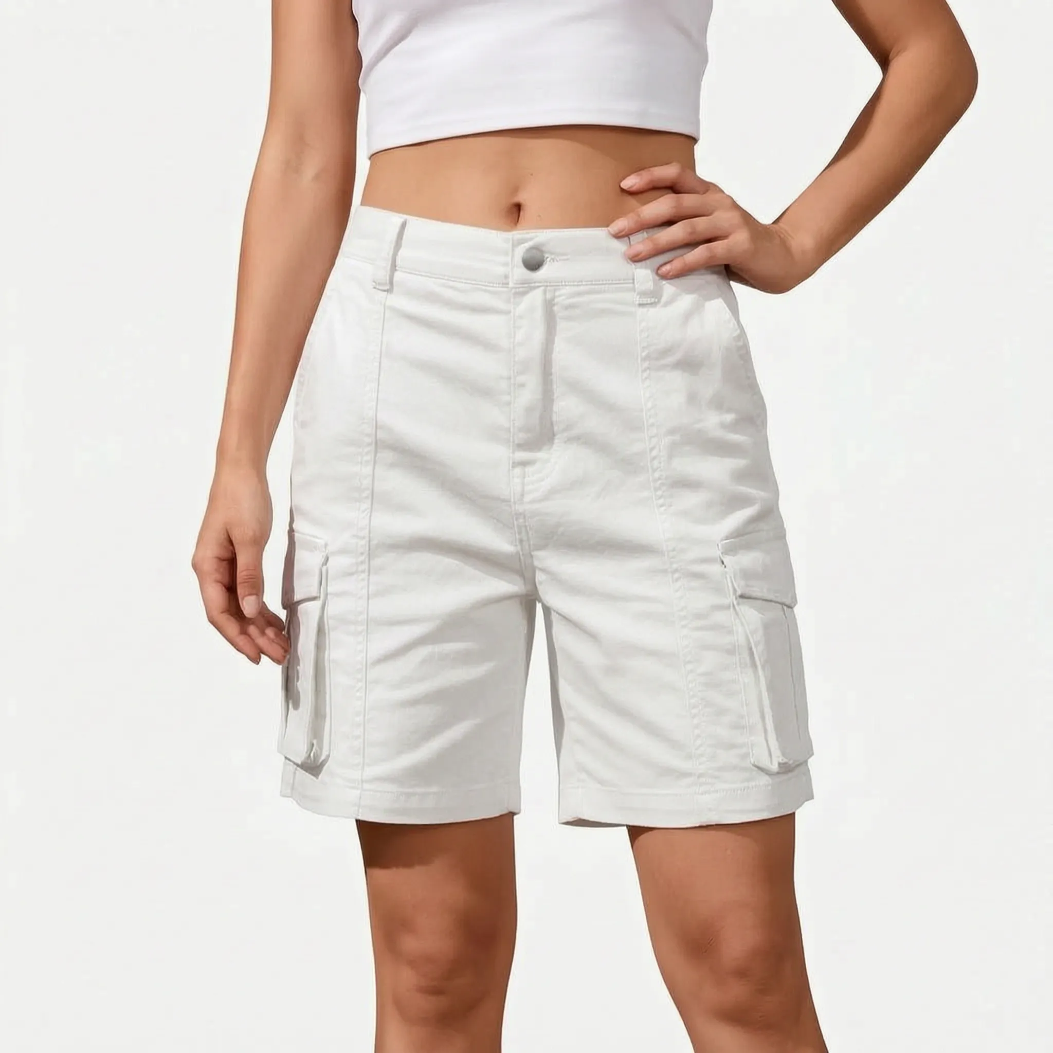 Kargen  - Women's Relaxed Fit Black Cargo Shorts Carrying Daily Essentials