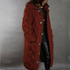 Women's long cable knit hooded coat with button fastening