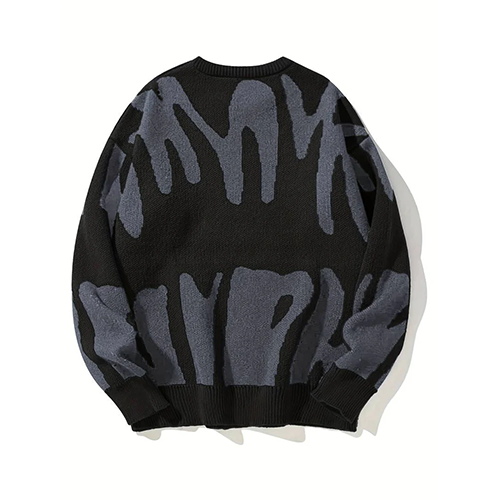 Women's oversized abstract patterned crew neck sweater with long sleeves