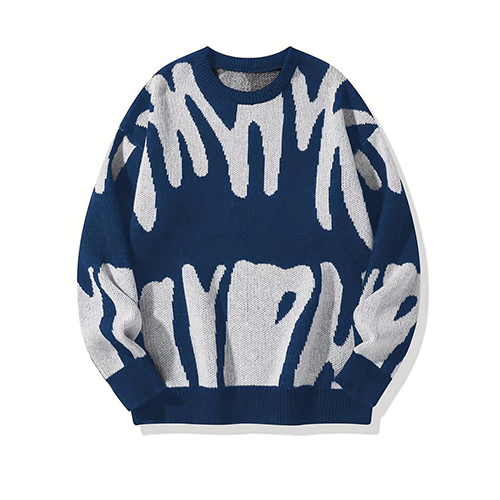 Women's oversized abstract patterned crew neck sweater with long sleeves