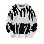Women's oversized abstract patterned crew neck sweater with long sleeves