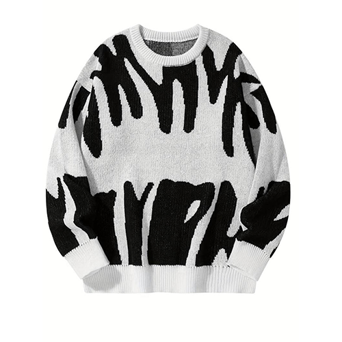 Women's oversized abstract patterned crew neck sweater with long sleeves