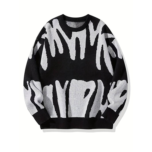 Women's oversized abstract patterned crew neck sweater with long sleeves