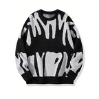 Women's oversized abstract patterned crew neck sweater with long sleeves