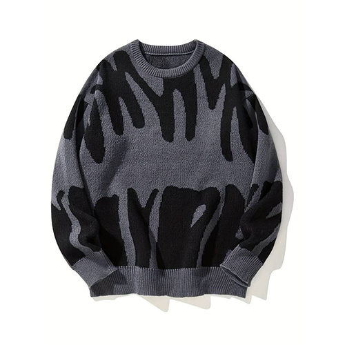 Women's oversized abstract patterned crew neck sweater with long sleeves