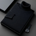 Men's plain turtleneck sweater with ribbed collar and cuffs in a presentation box