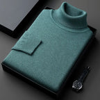 Men's plain turtleneck sweater with ribbed collar and cuffs in a presentation box