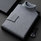 Men's plain turtleneck sweater with ribbed collar and cuffs in a presentation box