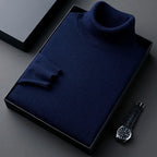 Men's plain turtleneck sweater with ribbed collar and cuffs in a presentation box