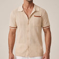 Men's openwork short-sleeve shirt with camp collar and buttons