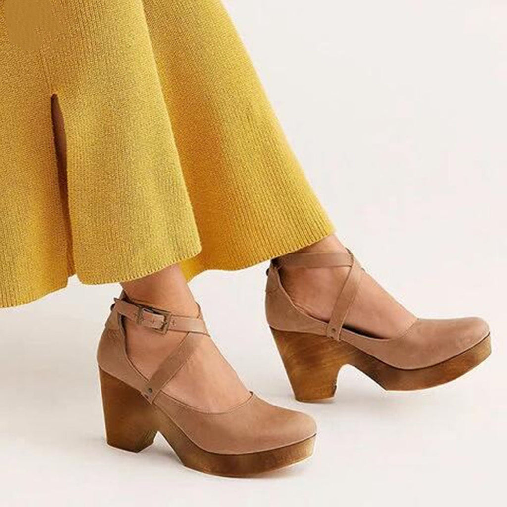 Women's platform wedge sandals with ankle buckle